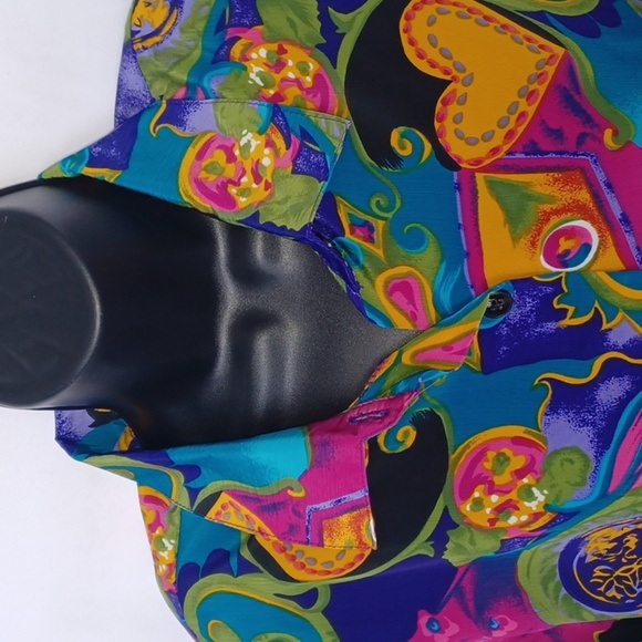 S.G. Sport Collection Vintage Psychedelic Bright Bold Floral Blouse Large - Picture 2 of 5